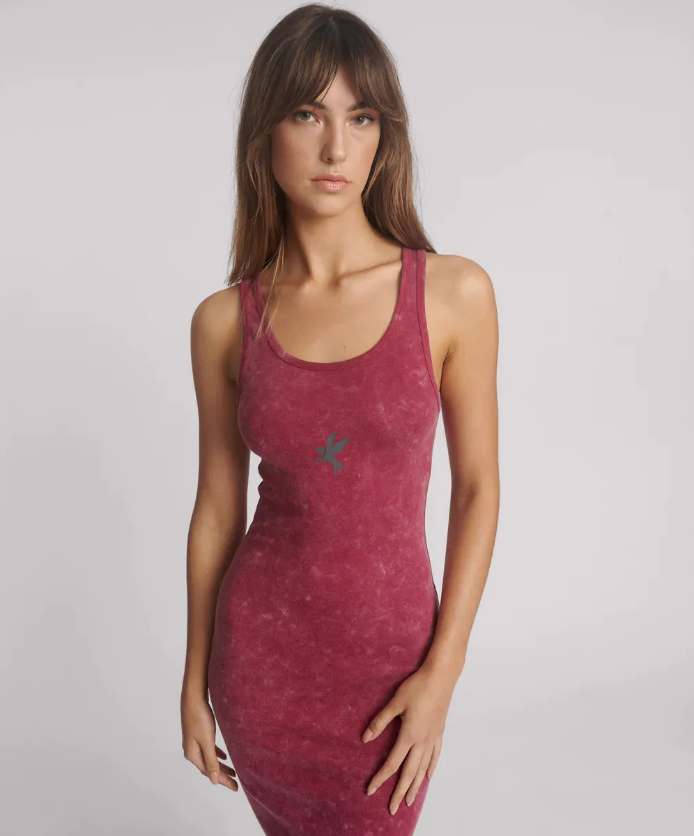 One Teaspoon - Ribbed Singlet Acid Wash Midi Dress - Burnt Red