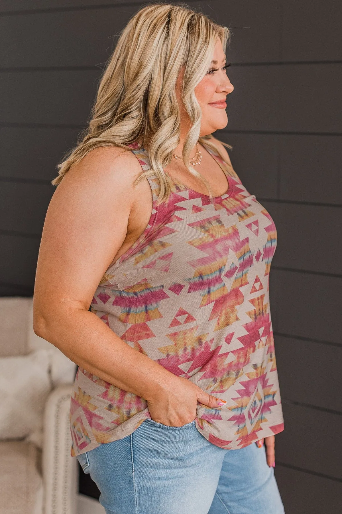 Only For You Aztec Knit Tank Top- Light Taupe