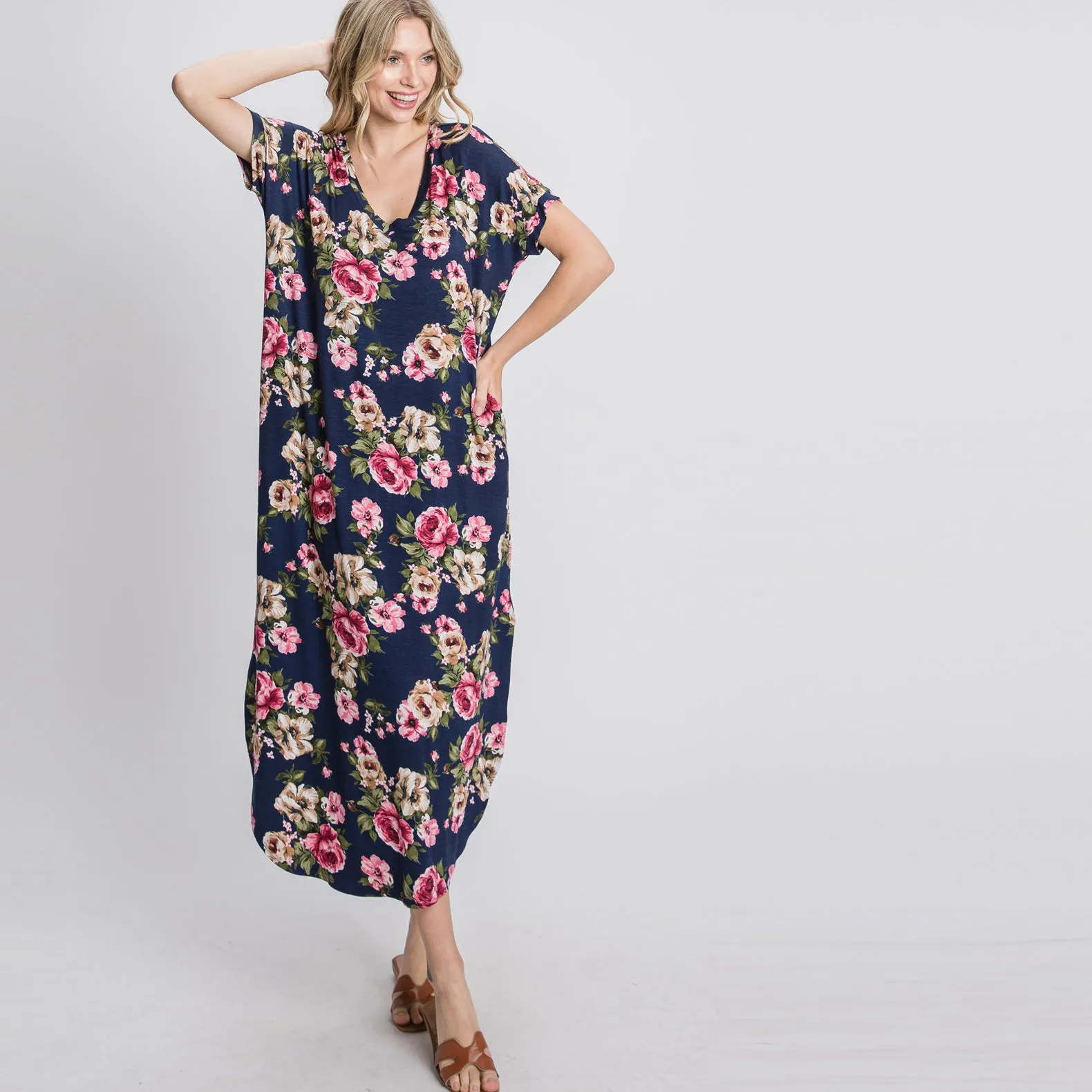 Oversize Navy Florals Maxi Dress
