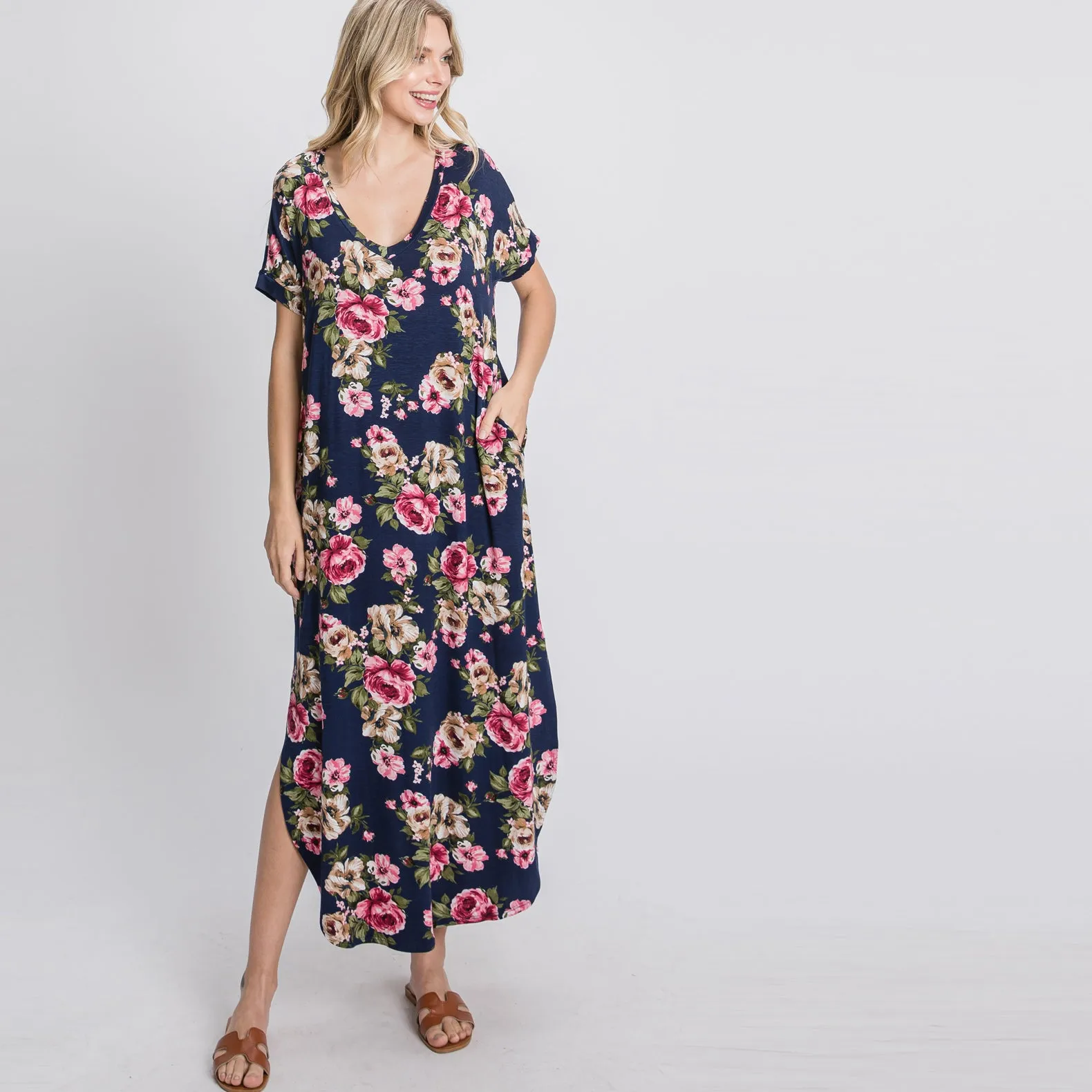 Oversize Navy Florals Maxi Dress
