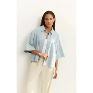 Oversized Cropped Light Denim Jacket