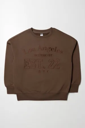 Oversized Embroidered Crew Neck Brown