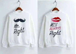Pack of 2 Miss Always Right And Mr Right Sweatshirts