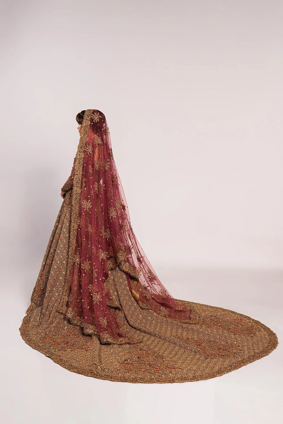 Pakistani Bridal Dress in Open Jacket and Lehenga Style