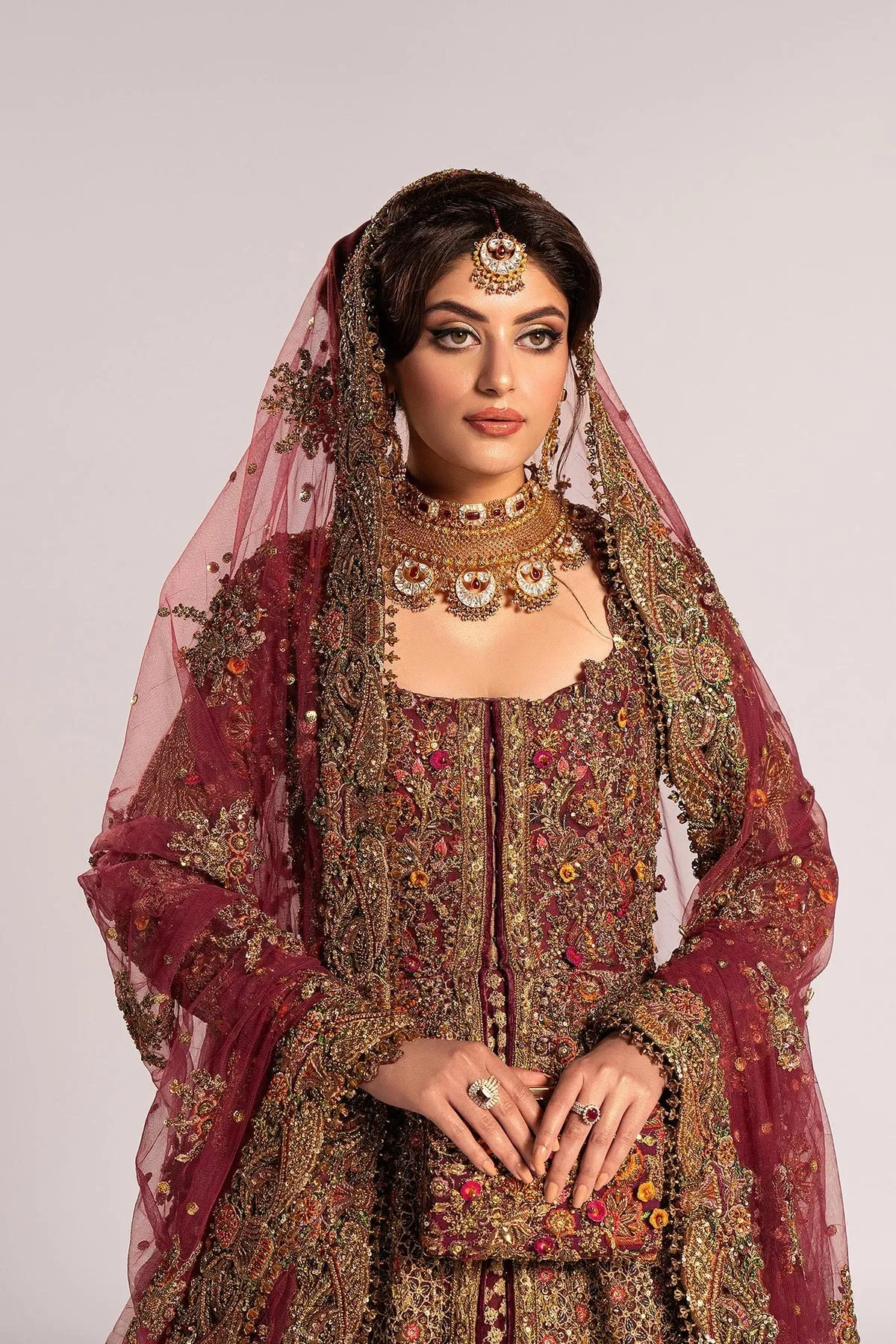 Pakistani Bridal Dress in Open Jacket and Lehenga Style