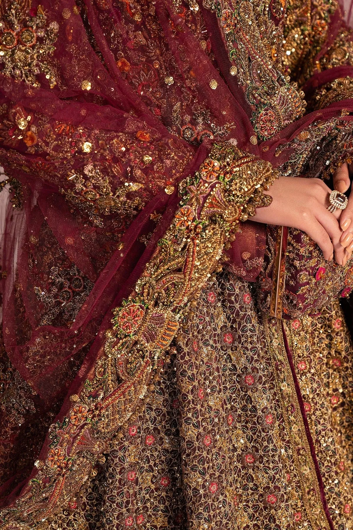 Pakistani Bridal Dress in Open Jacket and Lehenga Style