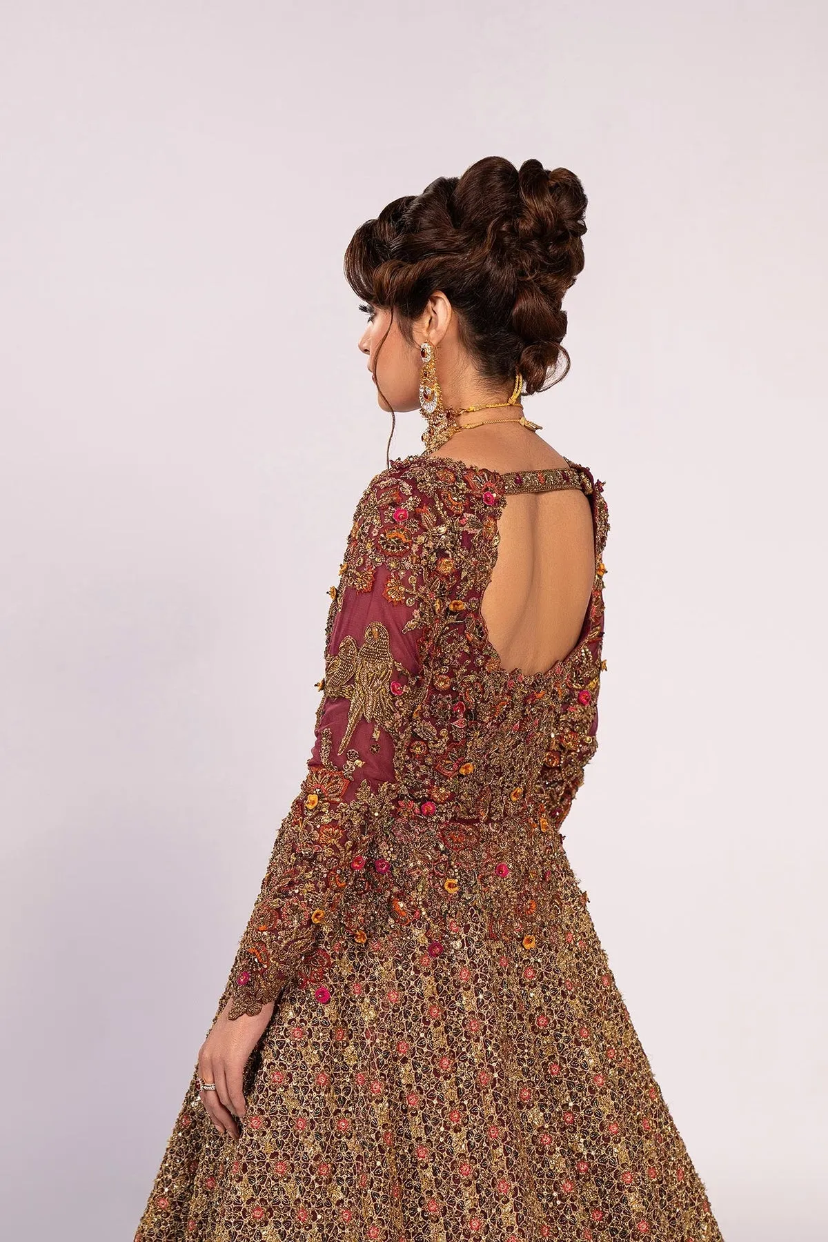 Pakistani Bridal Dress in Open Jacket and Lehenga Style