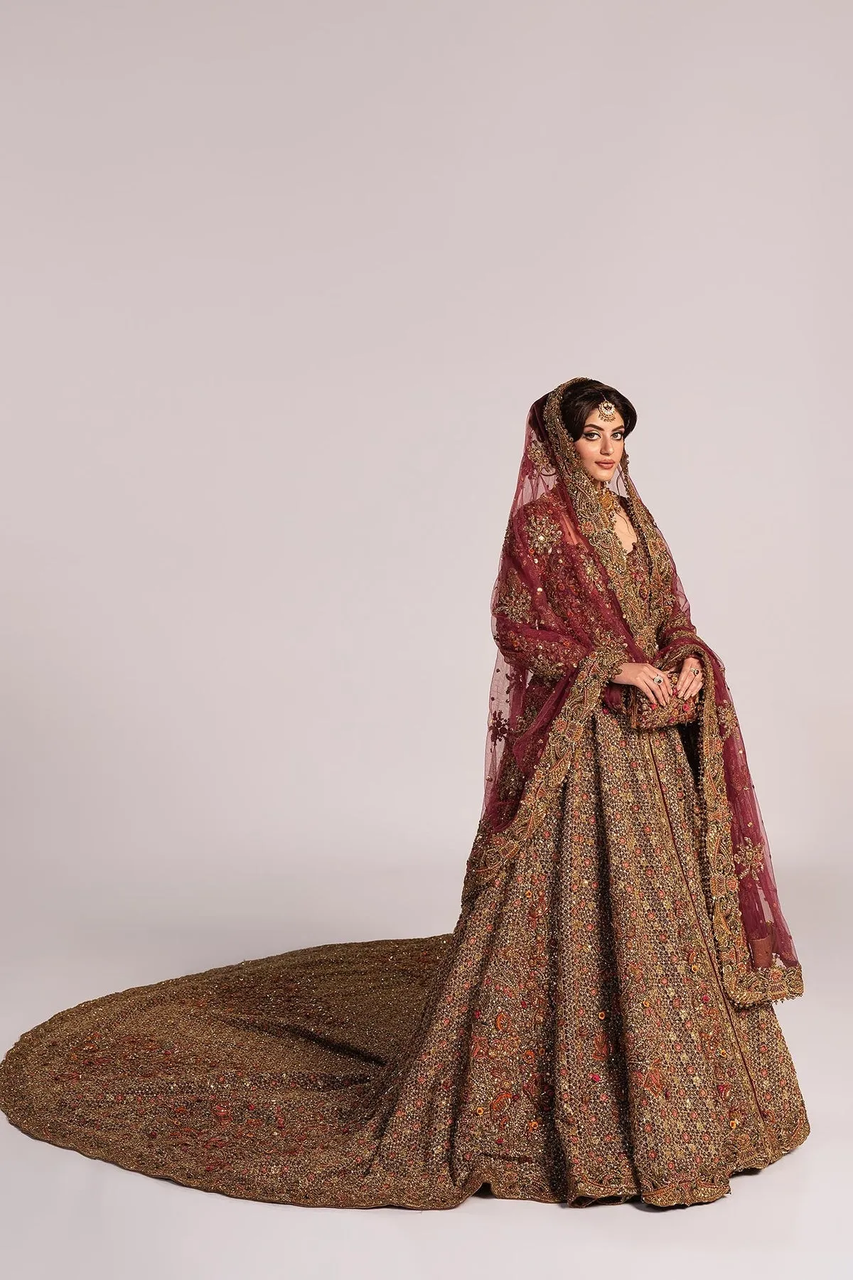 Pakistani Bridal Dress in Open Jacket and Lehenga Style