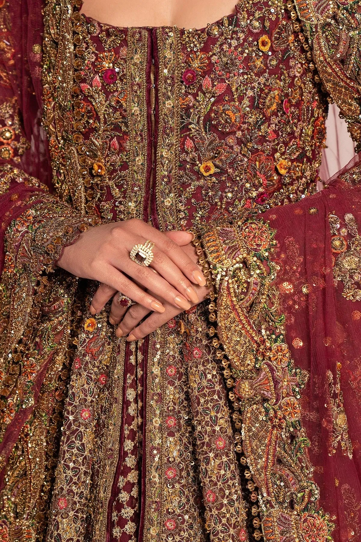 Pakistani Bridal Dress in Open Jacket and Lehenga Style