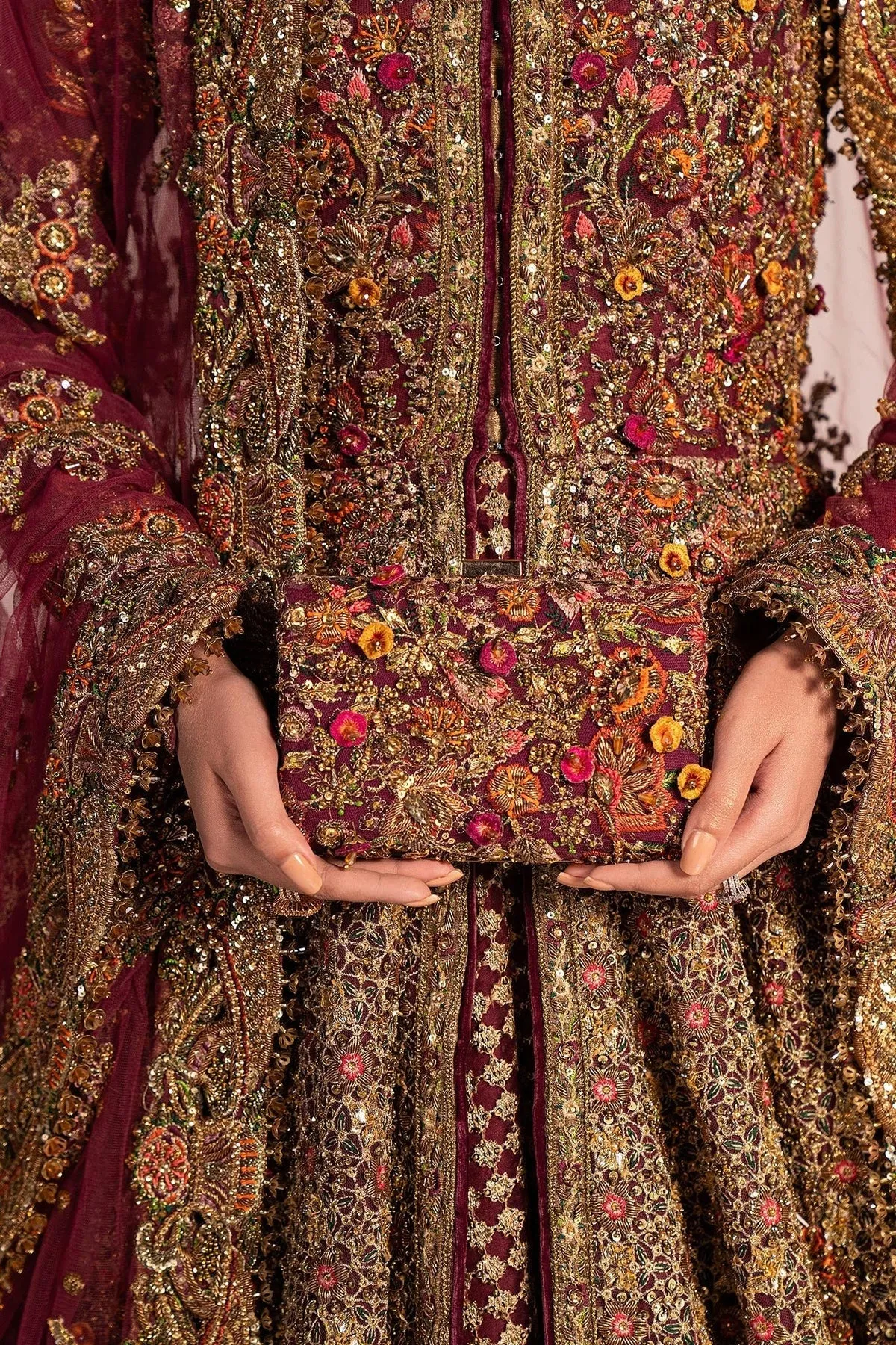 Pakistani Bridal Dress in Open Jacket and Lehenga Style