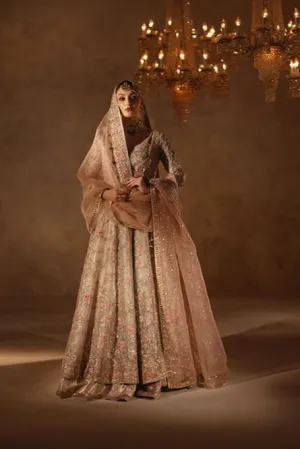 Pakistani Bridal Dress in Pishwas Lehenga Dupatta Style