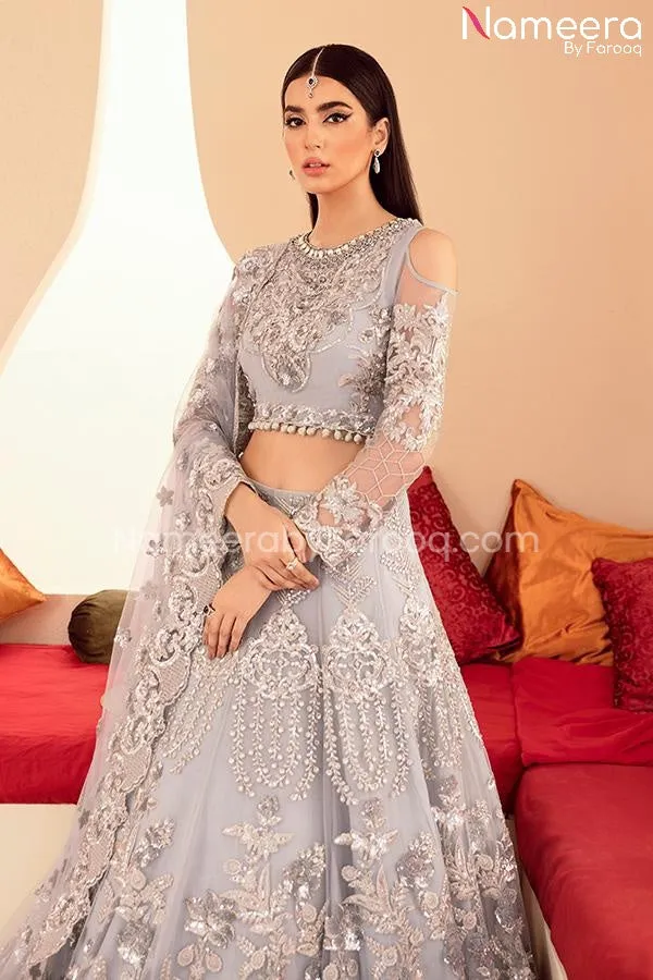 Pakistani Lehenga In Silver Color By Designer #PF223