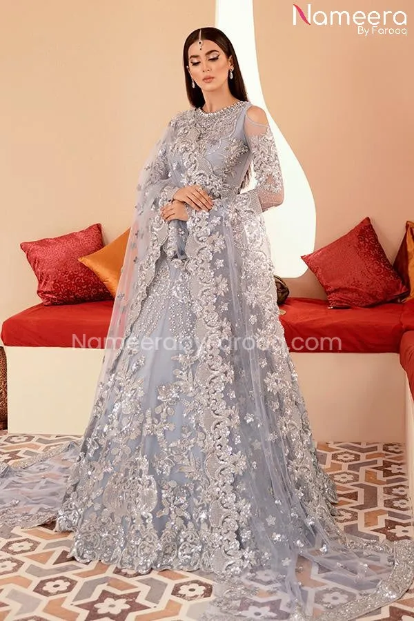 Pakistani Lehenga In Silver Color By Designer #PF223