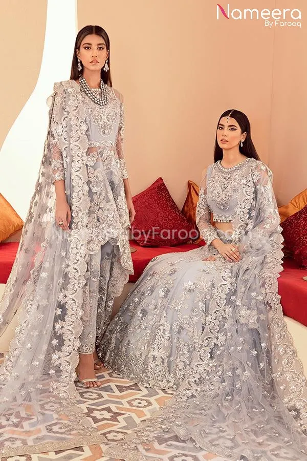 Pakistani Lehenga In Silver Color By Designer #PF223