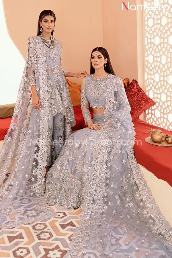 Pakistani Lehenga In Silver Color By Designer #PF223