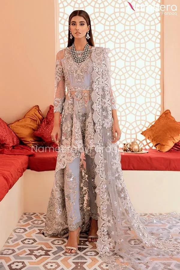 Pakistani Lehenga In Silver Color By Designer #PF223