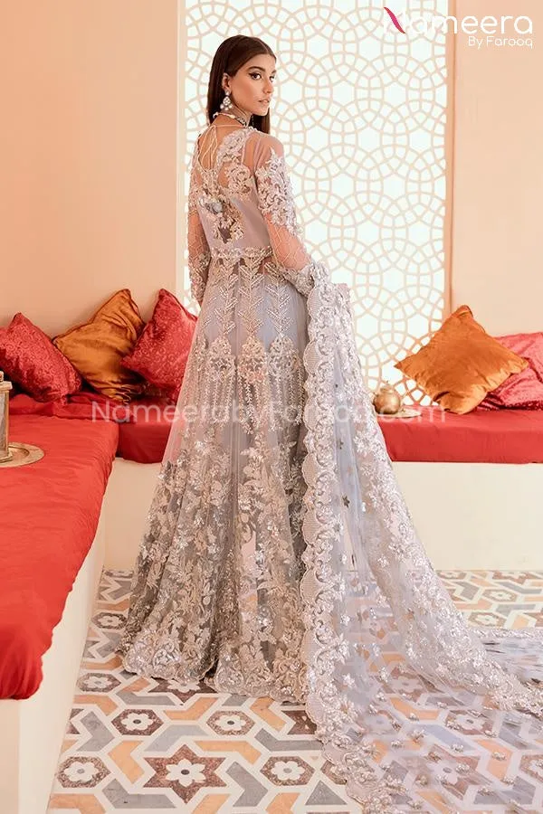 Pakistani Lehenga In Silver Color By Designer #PF223