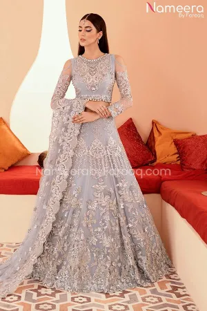 Pakistani Lehenga In Silver Color By Designer #PF223