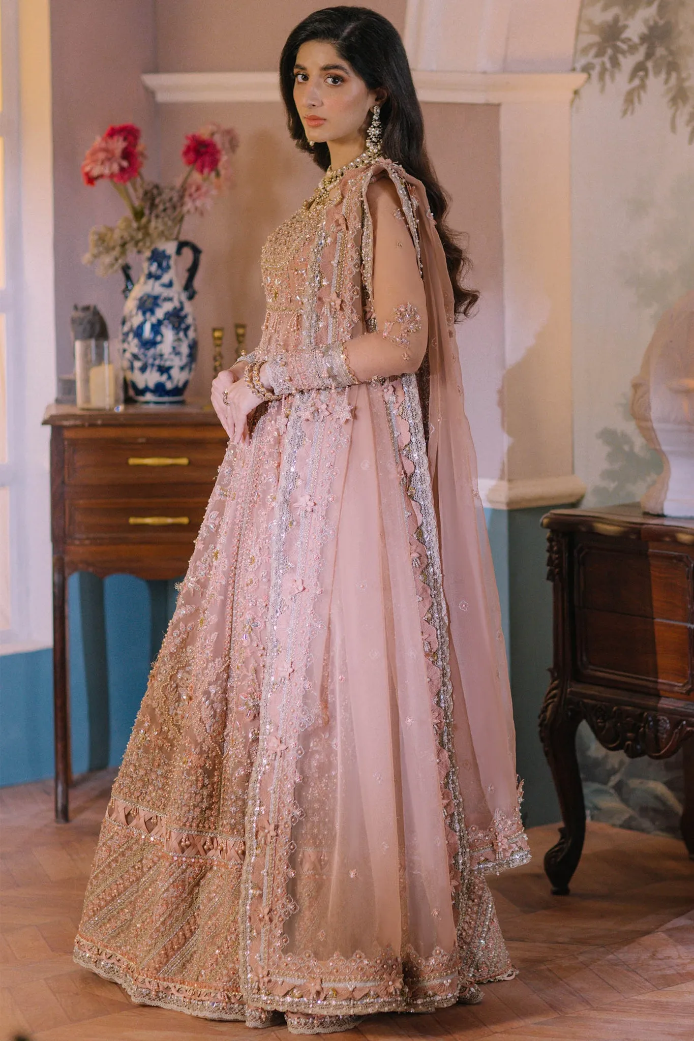 Pakistani Wedding Dress in Pishwas Frock Lehenga Style