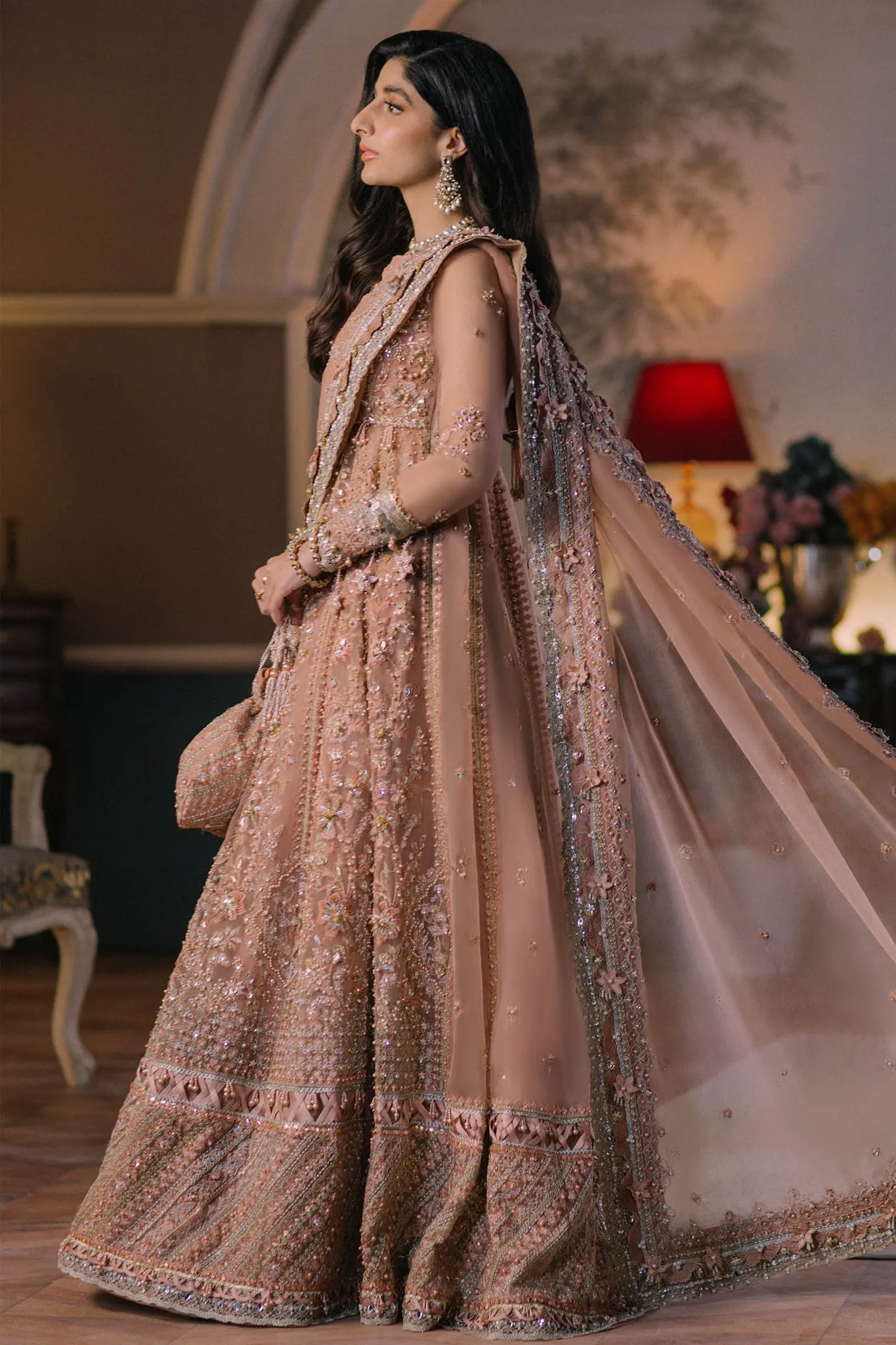 Pakistani Wedding Dress in Pishwas Frock Lehenga Style