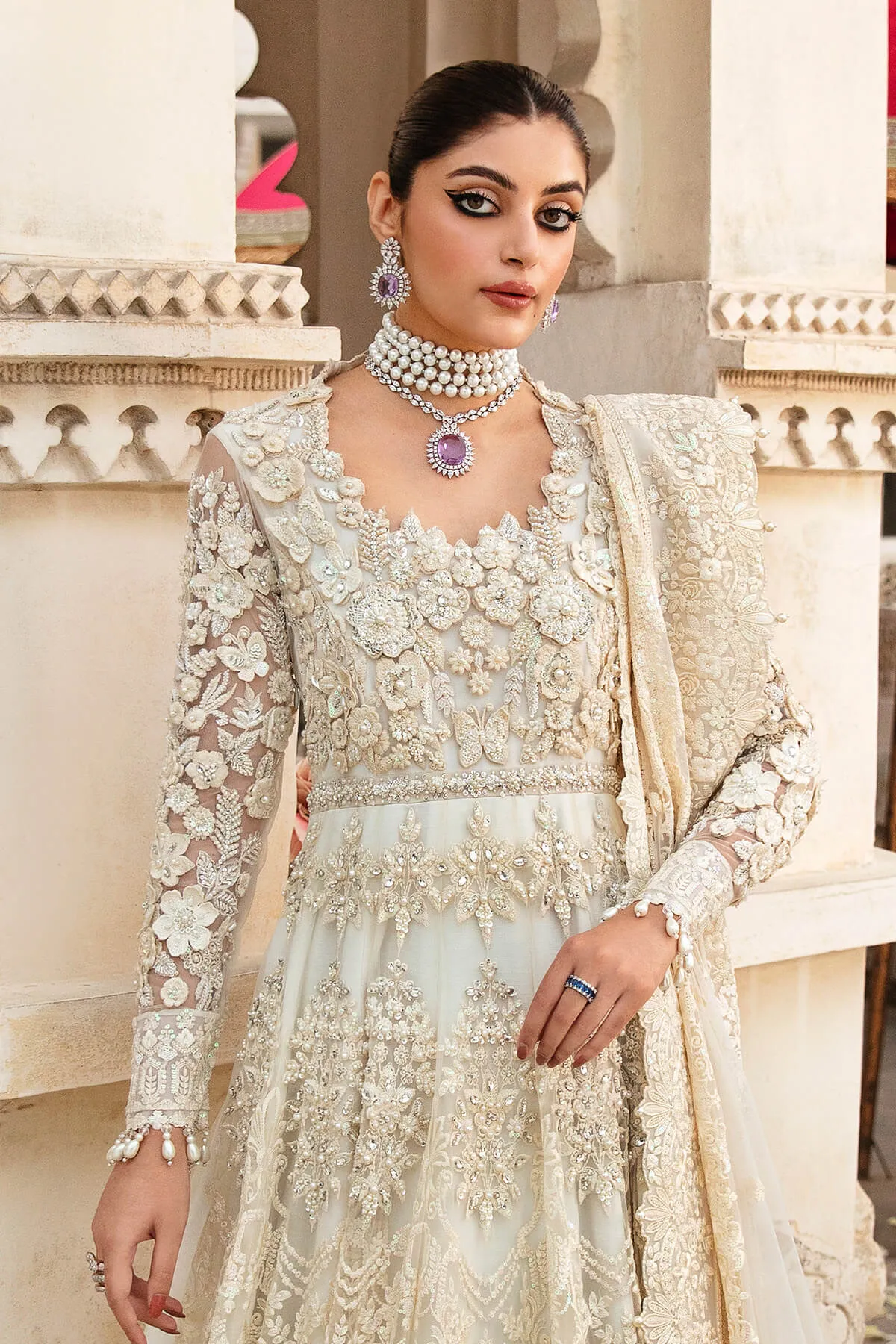 Pakistani Wedding Dress in White Gown and Dupatta Style