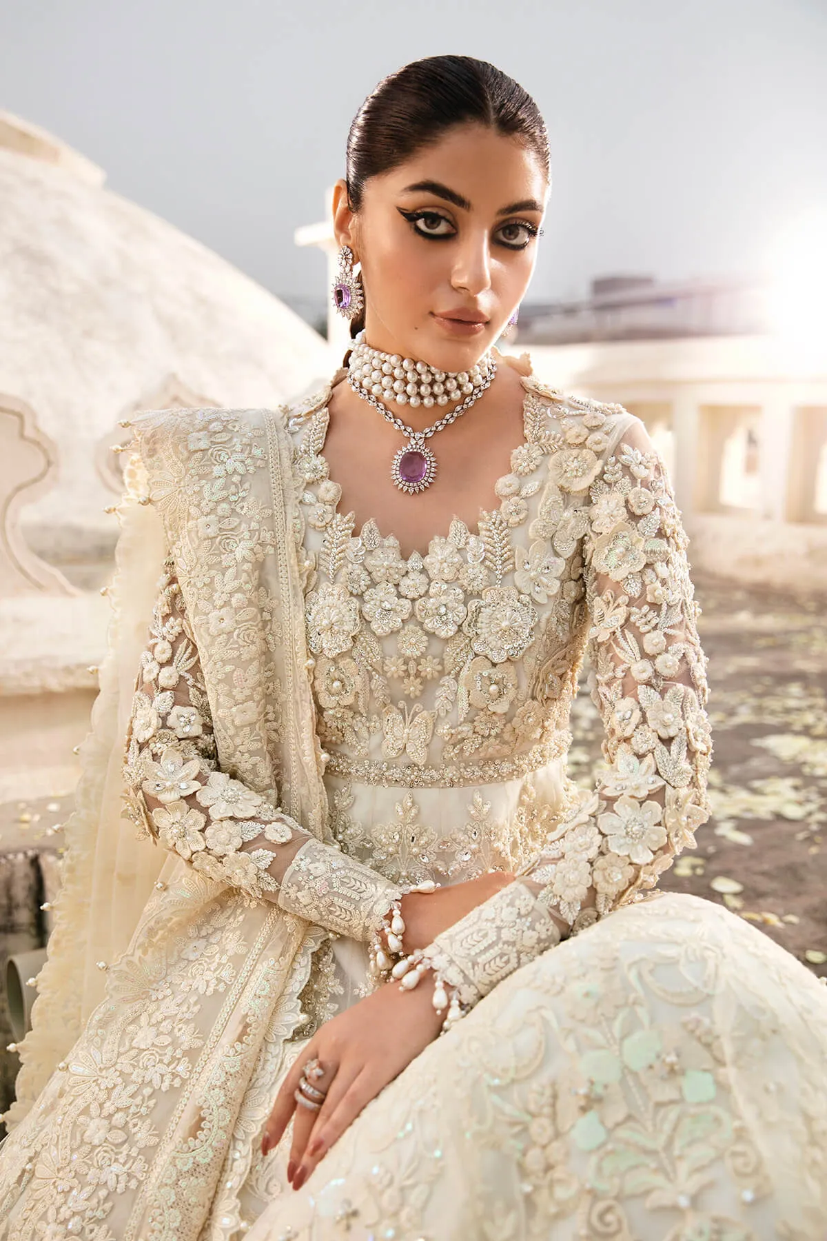 Pakistani Wedding Dress in White Gown and Dupatta Style