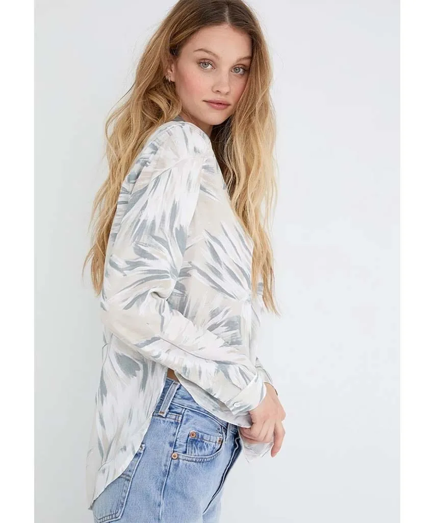 Palm Print Long Sleeve Round Hem