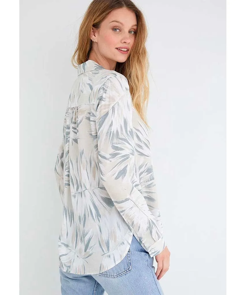 Palm Print Long Sleeve Round Hem