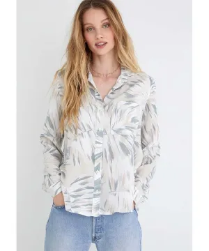 Palm Print Long Sleeve Round Hem