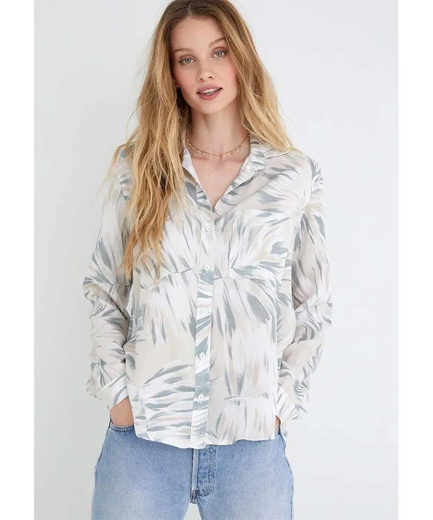 Palm Print Long Sleeve Round Hem