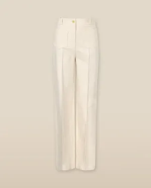 PAOLA | Ecru Pocket Detail Wide Leg Cotton Trousers