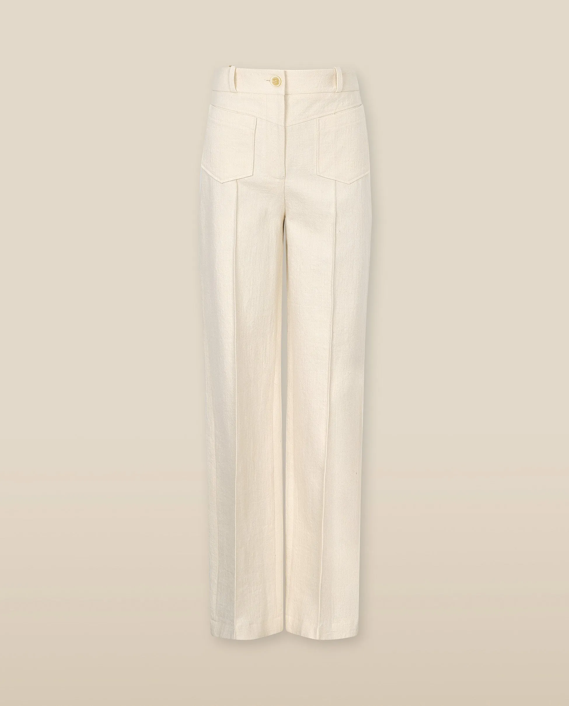 PAOLA | Ecru Pocket Detail Wide Leg Cotton Trousers