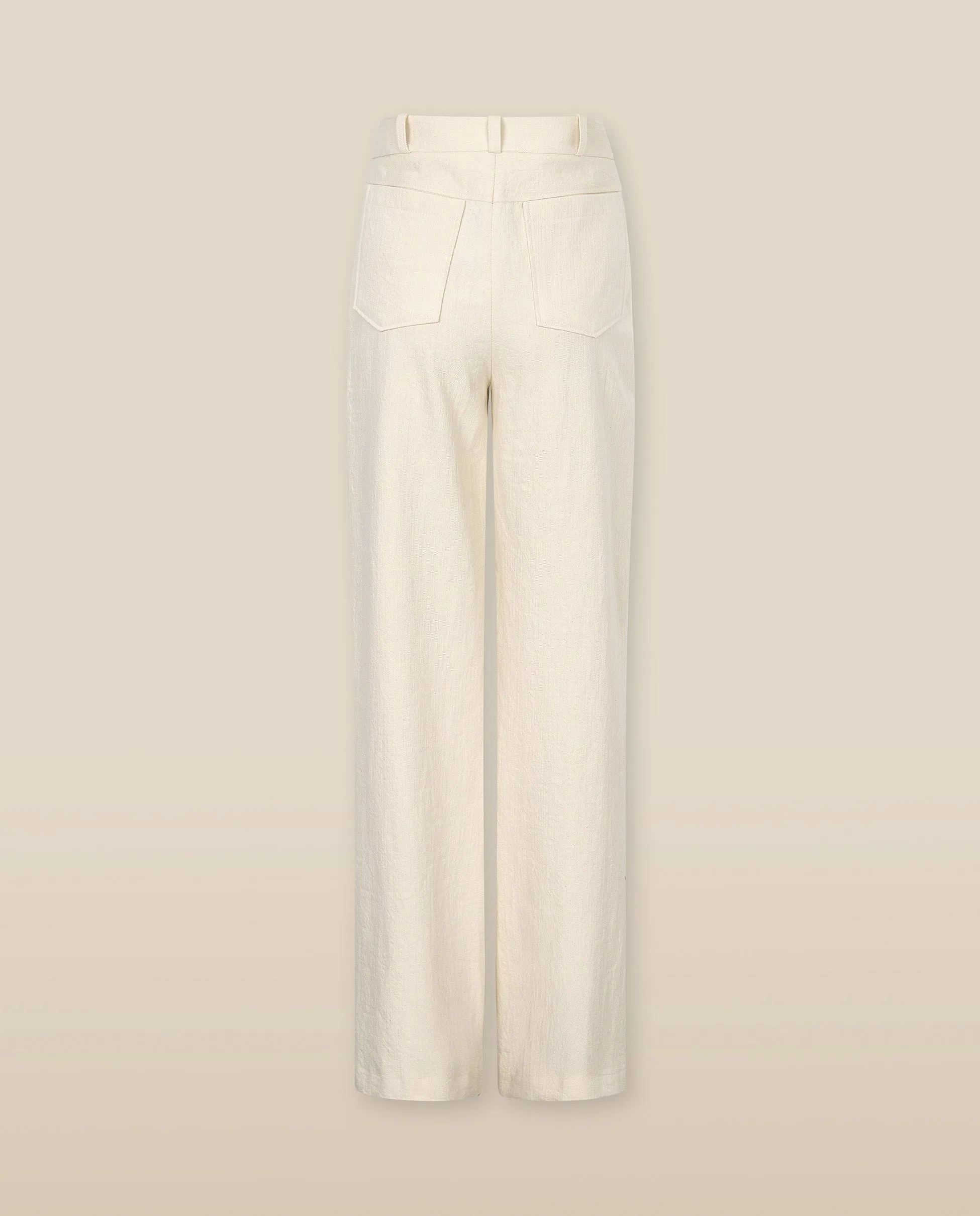 PAOLA | Ecru Pocket Detail Wide Leg Cotton Trousers