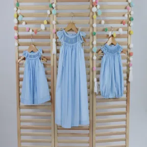 Pastel Blue Matching Sister Dresses, Flower Girl Dresses, Smocked dresses, Bishop Dress, Baby Dresses, Girl Dresses