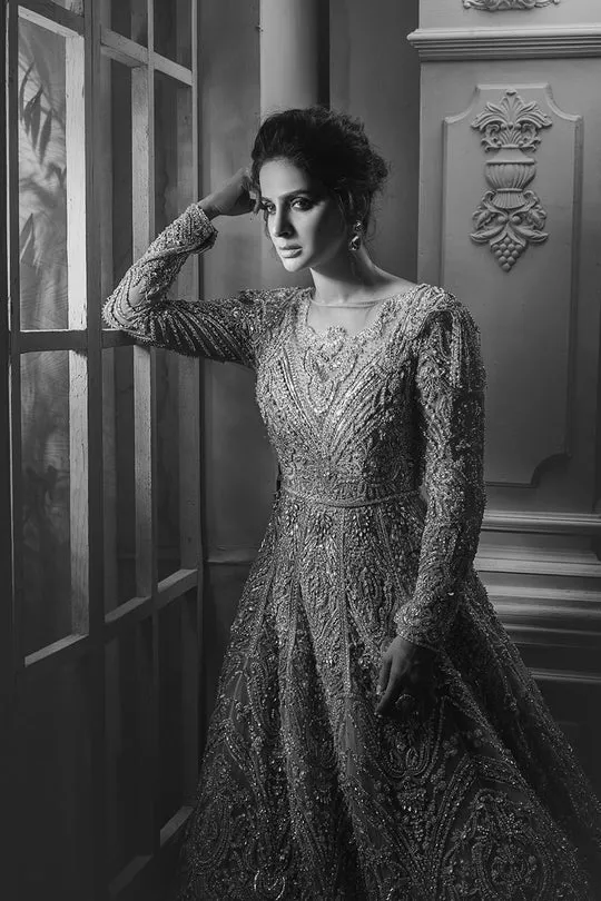Pastel Mint Green Embroidered Pakistani Bridal Dress Pishwas Lehenga