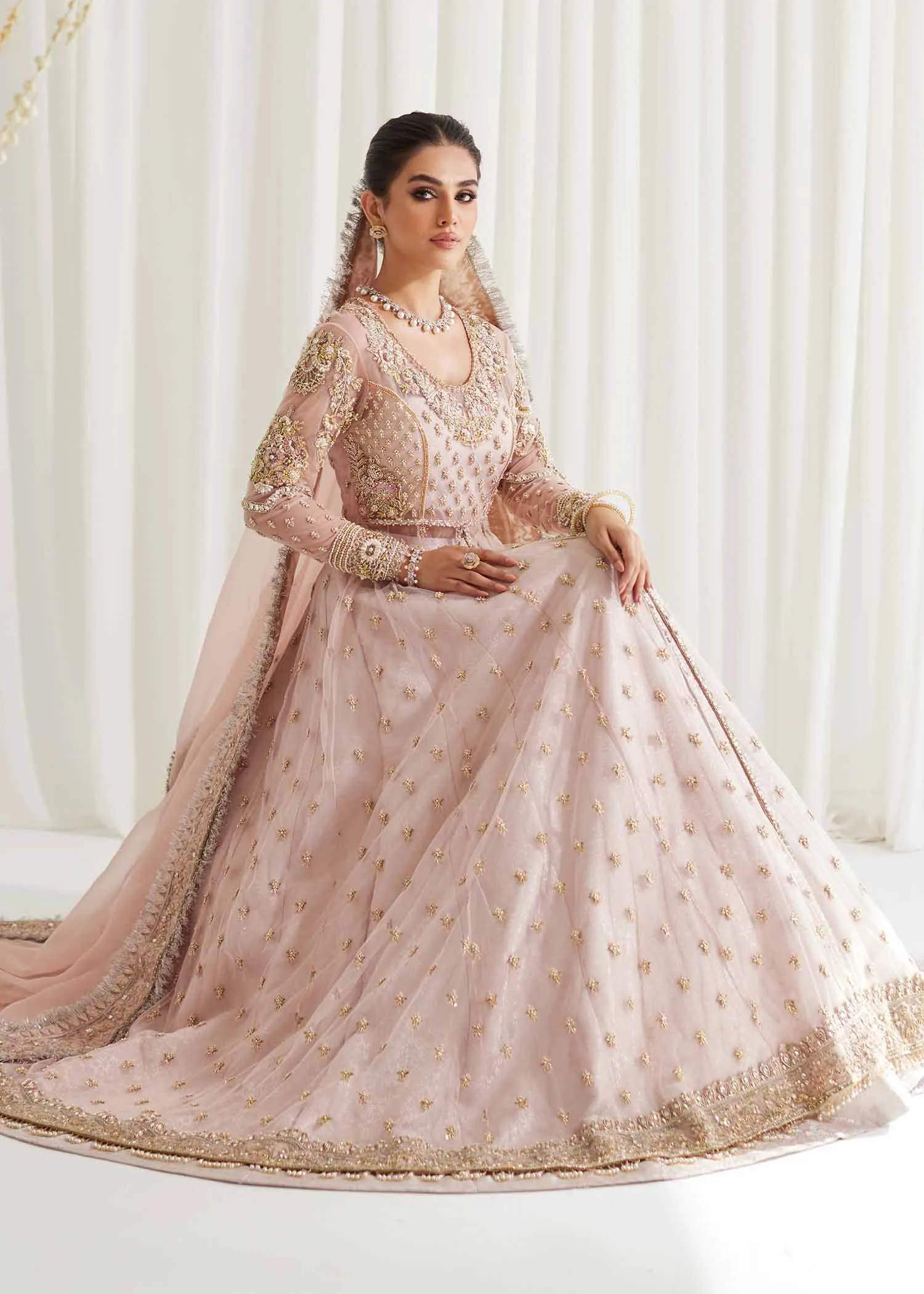 Pastel Pink Embroidered Pakistani Bridal Dress Royal Pishwas Lehenga