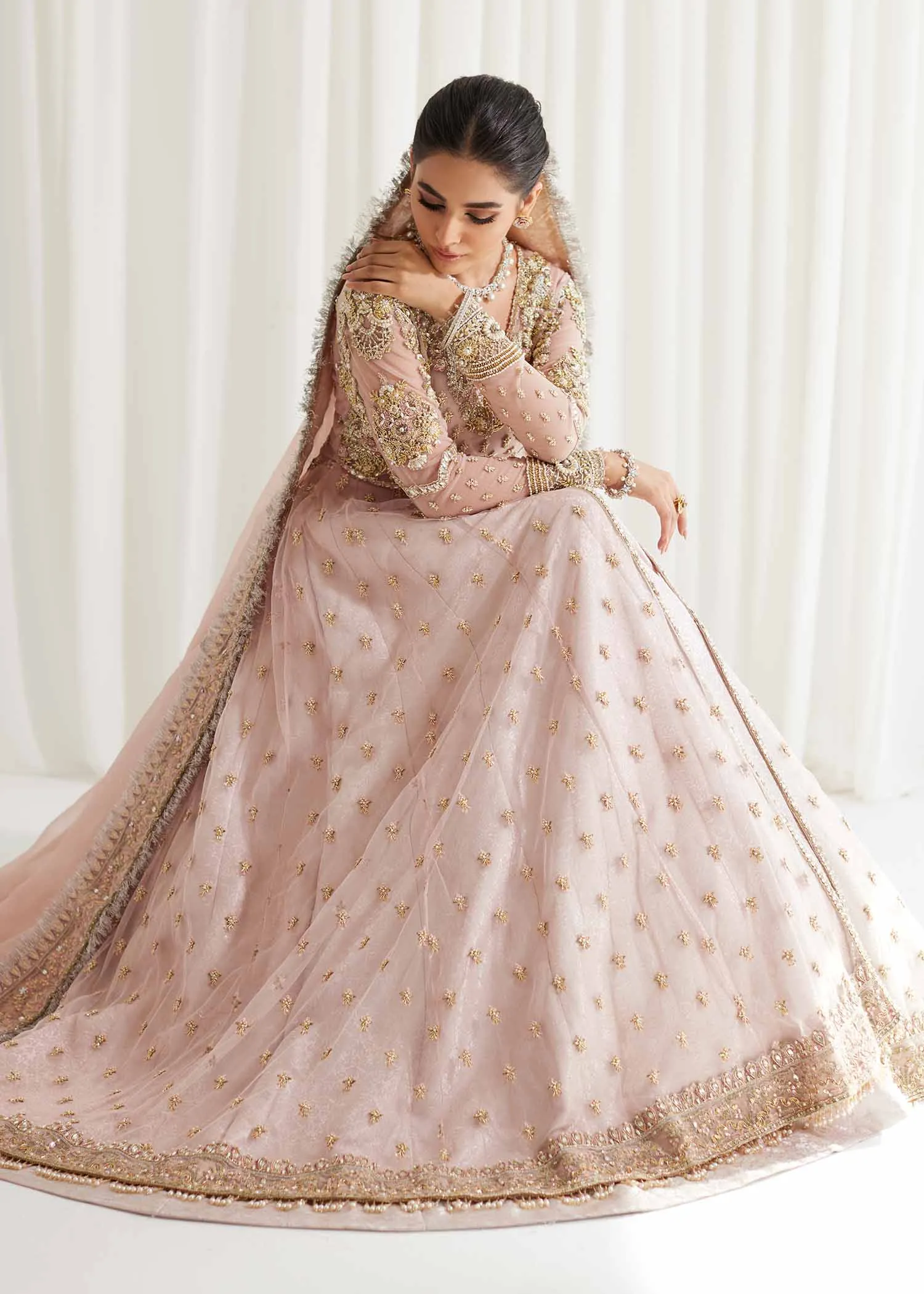Pastel Pink Embroidered Pakistani Bridal Dress Royal Pishwas Lehenga