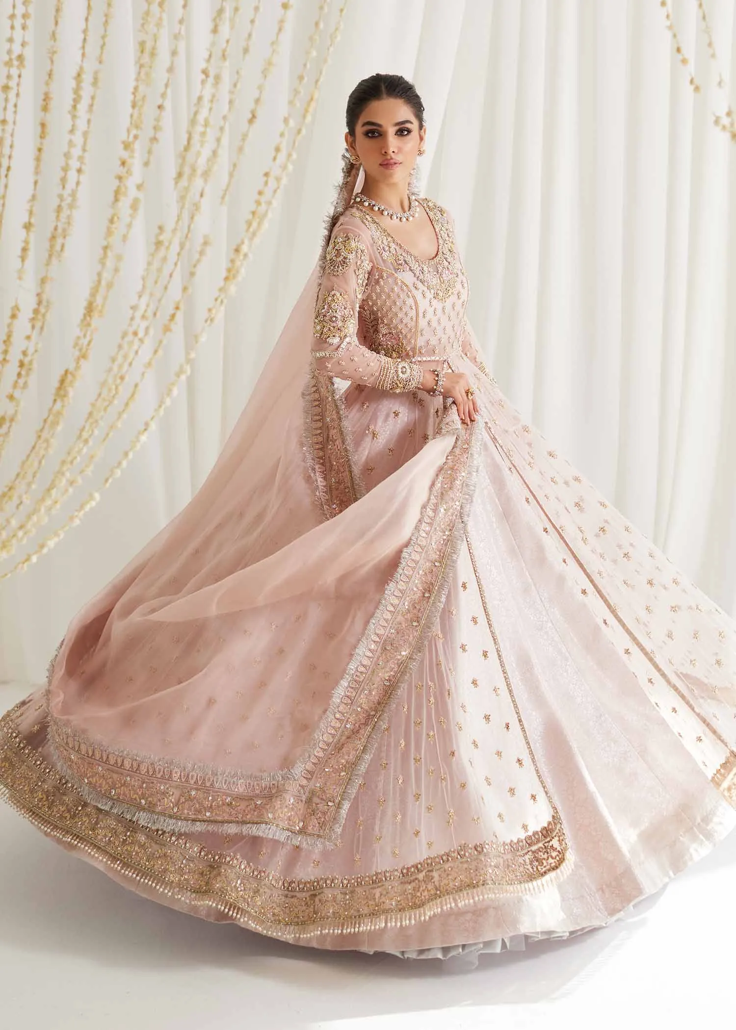 Pastel Pink Embroidered Pakistani Bridal Dress Royal Pishwas Lehenga