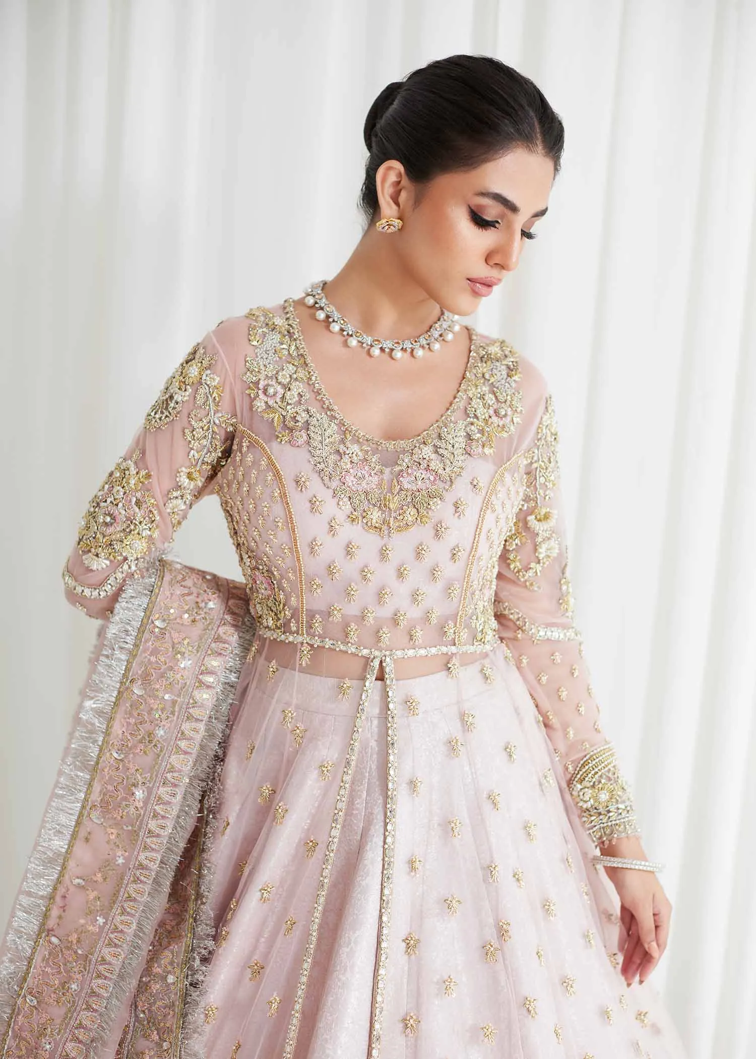 Pastel Pink Embroidered Pakistani Bridal Dress Royal Pishwas Lehenga