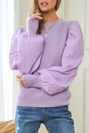 Pearl Embellishments Contrast Sleeves Sweater