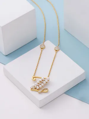 Pearl Gold-plated Shimmering 'Z' Alphabet 925 Sterling Silver Pendant For Women