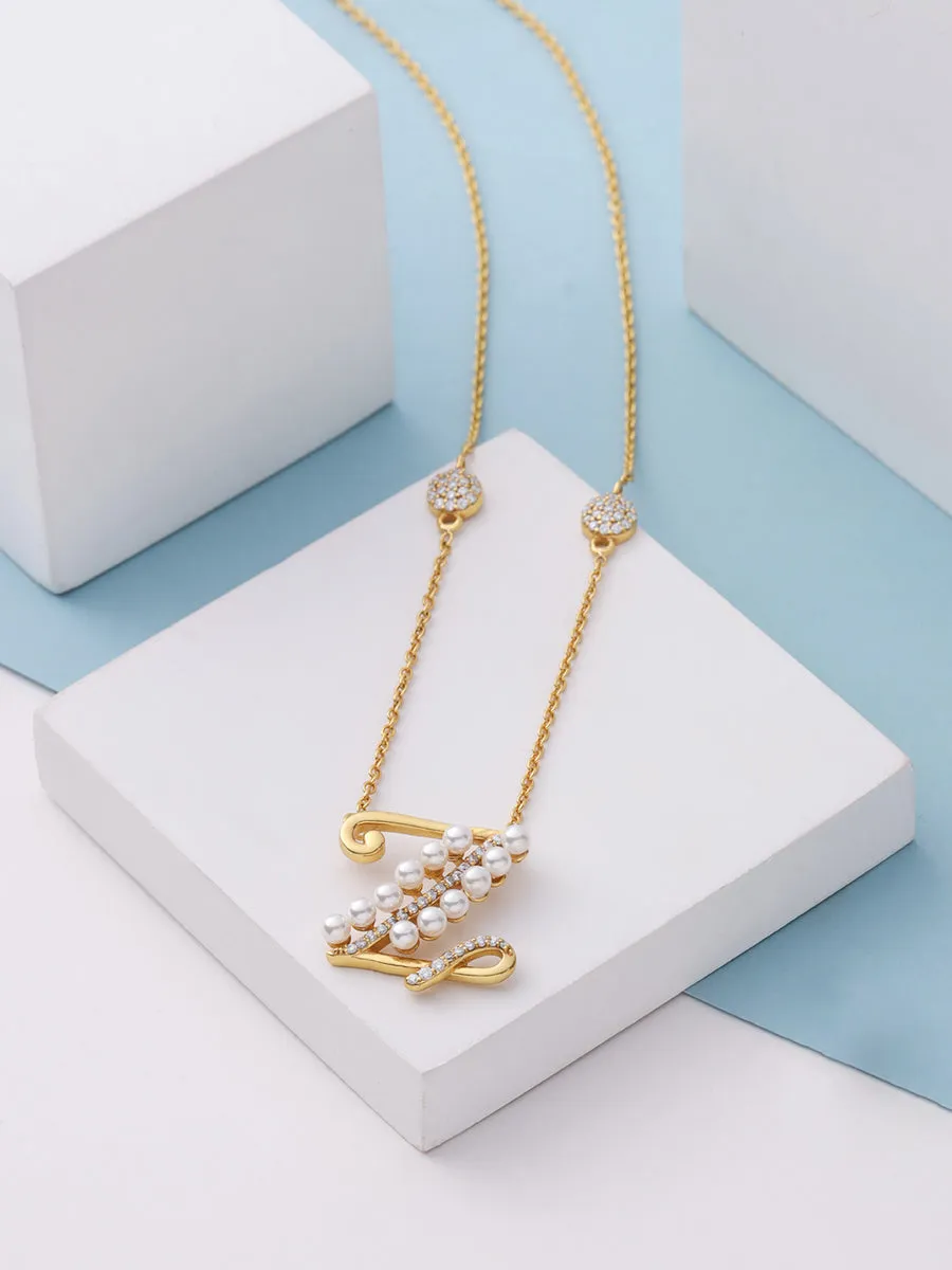 Pearl Gold-plated Shimmering 'Z' Alphabet 925 Sterling Silver Pendant For Women
