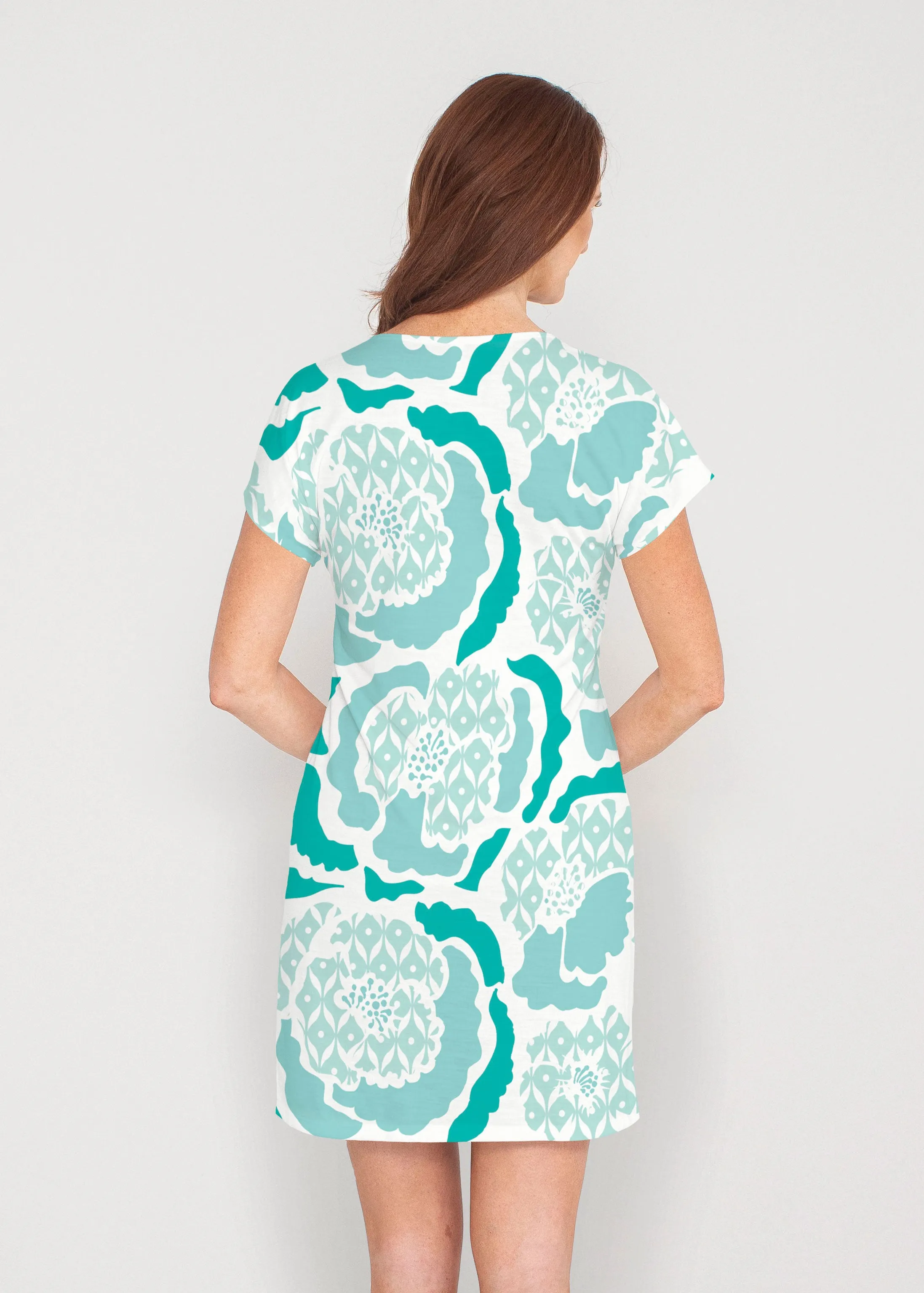 Peonies Aqua (8082) ~ Lucy Tee Dress