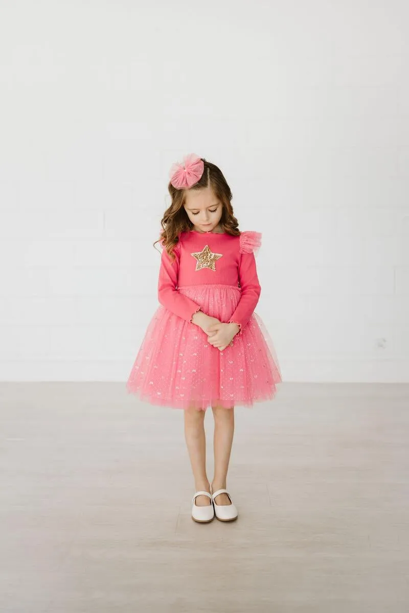 Petite Hailey Frill LS Tutu Dress - Magenta
