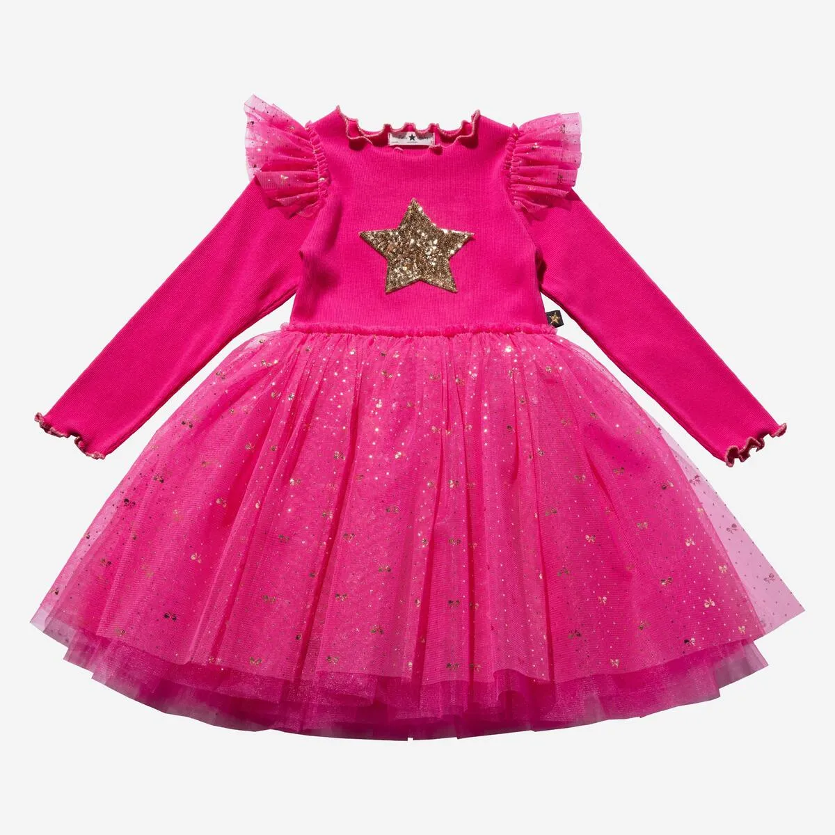 Petite Hailey Frill LS Tutu Dress - Magenta