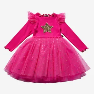 Petite Hailey Frill LS Tutu Dress - Magenta