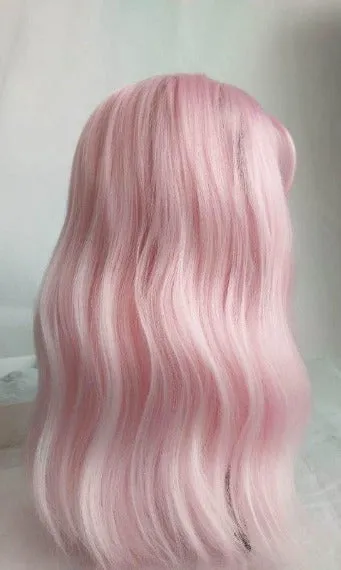 Pink Pastel | Wavy Shoulder Length Wig With Air Bangs | Trendy Wig | Top Quality Heat Resistant Fiber | Pink Wavy Synthetic Pastel Wig 12" -