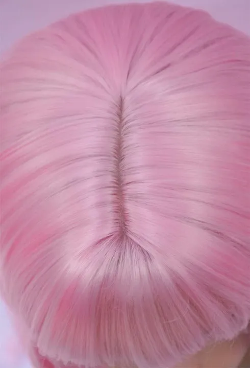Pink Pastel | Wavy Shoulder Length Wig With Air Bangs | Trendy Wig | Top Quality Heat Resistant Fiber | Pink Wavy Synthetic Pastel Wig 12" -