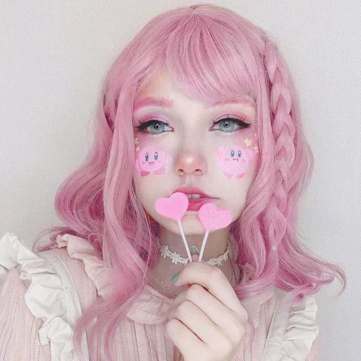 Pink Pastel | Wavy Shoulder Length Wig With Air Bangs | Trendy Wig | Top Quality Heat Resistant Fiber | Pink Wavy Synthetic Pastel Wig 12" -