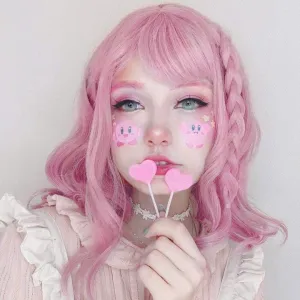 Pink Pastel | Wavy Shoulder Length Wig With Air Bangs | Trendy Wig | Top Quality Heat Resistant Fiber | Pink Wavy Synthetic Pastel Wig 12" -